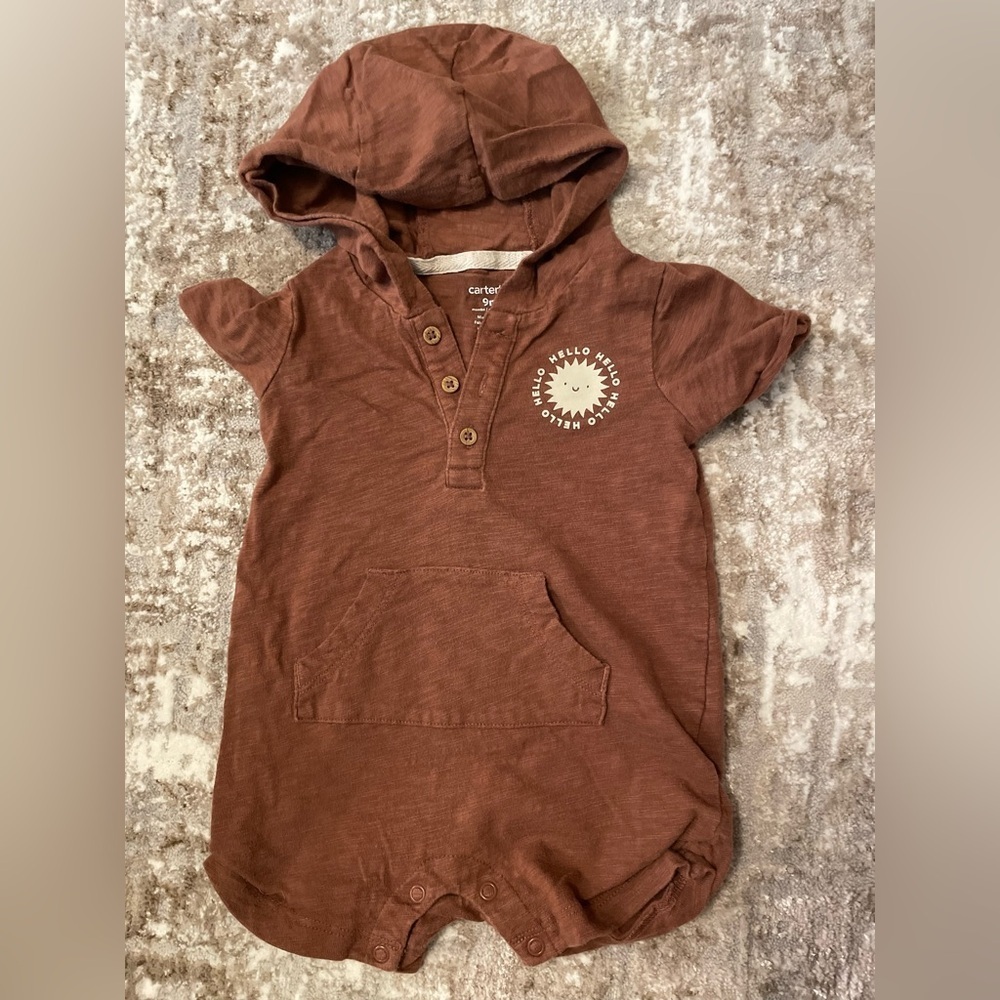 Carter's Rust Baby Romper Outfit with hood size 9M